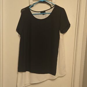 AB Studio Black and White Asymmetrical Short Sleeve Top